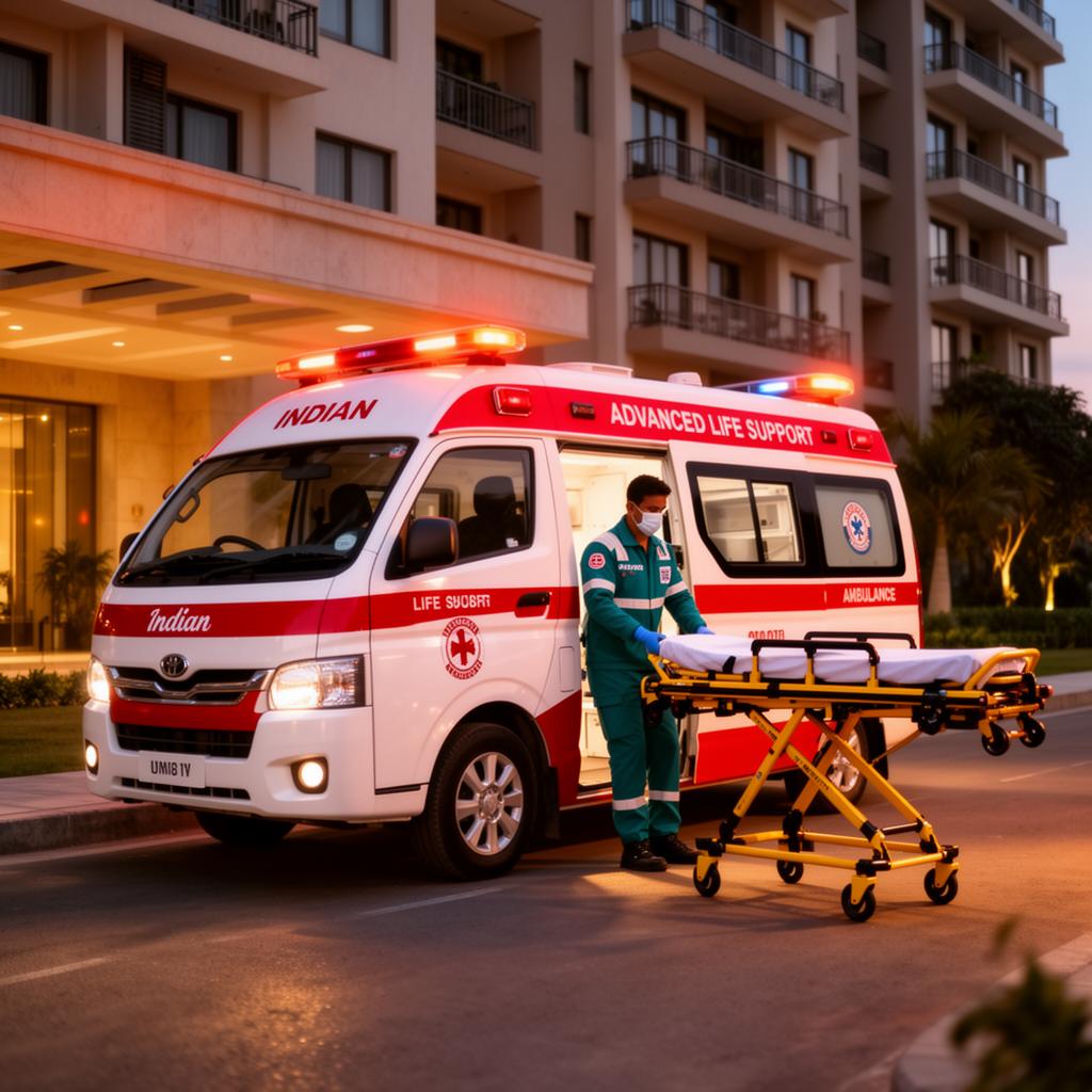CareGlobal advanced life support ambulance at a residential pickup