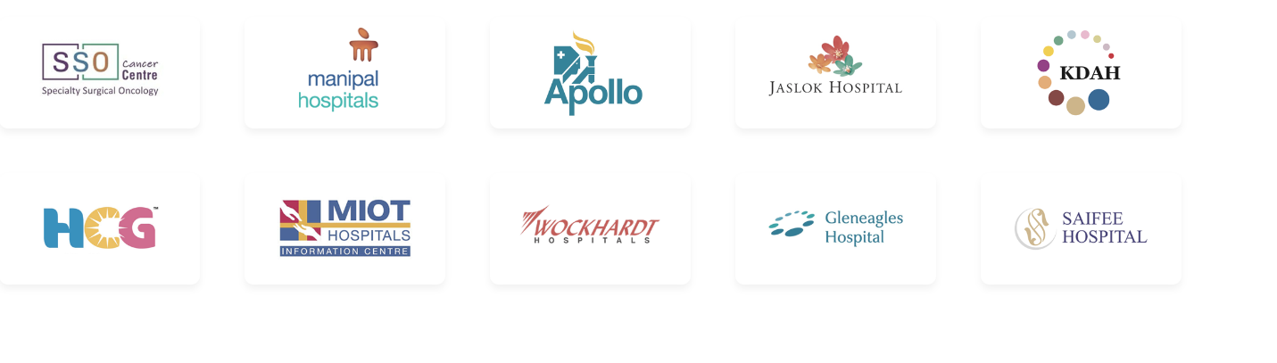 CareGlobal hospital partners — Apollo, Manipal, Jaslok, KDAH, HCG, MIOT, Wockhardt, Gleneagles, Saifee, SSO Cancer Centre