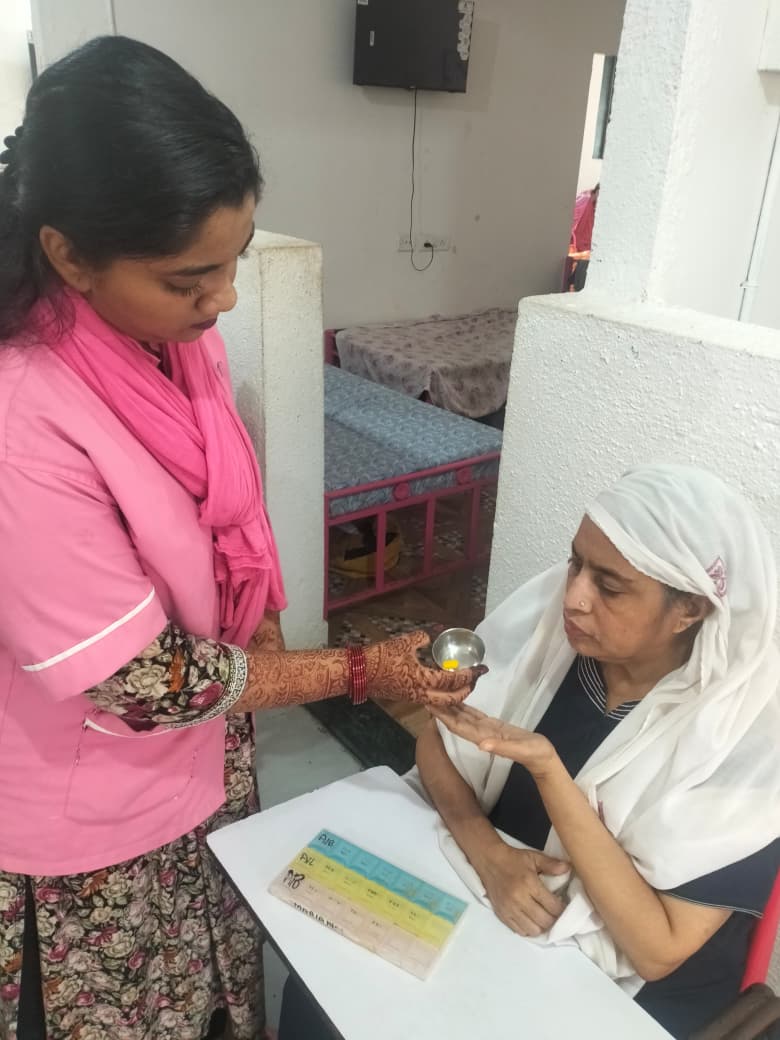 Trained caregiver attending to senior